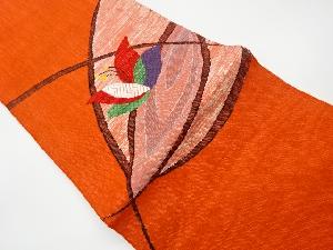 リサイクル　手織り真綿紬花に抽象模様織出し名古屋帯